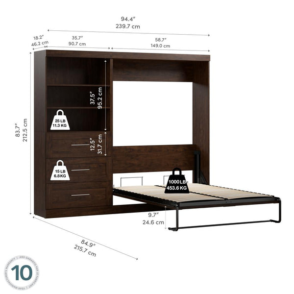 Full Murphy Bed and Shelving Unit with Drawers (95W)