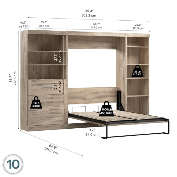 Full Murphy Bed with Shelving and Drawers (120W)