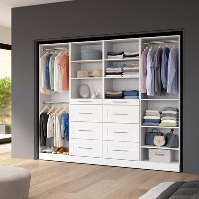 Modular Closet System with Shelves, Drawers & Clothing Rods, Shaker Style, 100W x 16D