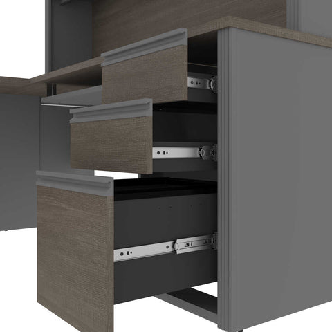 Modern L-Shaped Office Desk with Two Pedestals and Hutch