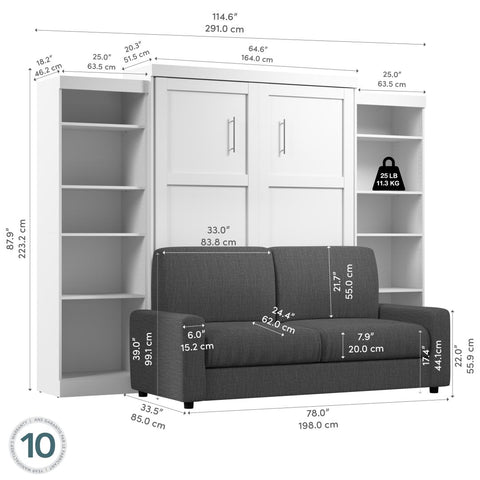 Queen Murphy Bed with Sofa and Shelving Units (115W)