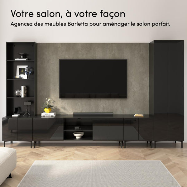 118W Modular Entertainment Center with TV Stand, Storage Cabinets, Hutch, and Large Wall Panel