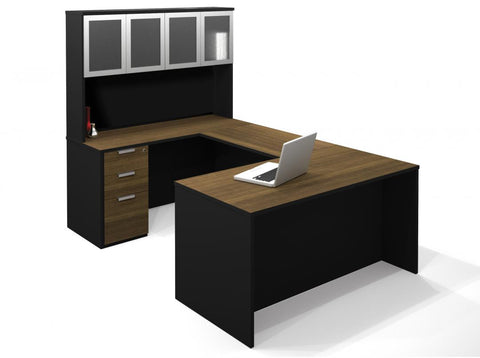 U-Shaped Executive Desk with High Hutch and Assembled Pedestal