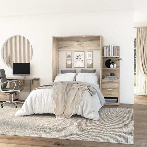 Full Murphy Bed with Nightstand and Floating Shelves (79W)