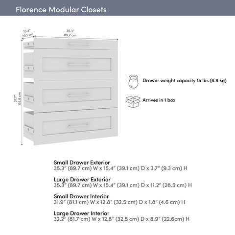 Modular Drawers (4) Set, Shaker Style, 36W x 16D