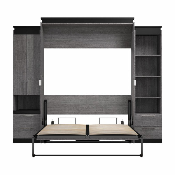 Queen Murphy Bed with Storage Cabinet and Tall Shelf with Drawers (106W)