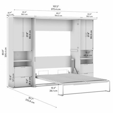 107W Full Murphy Bed with 2 Storage Cabinets