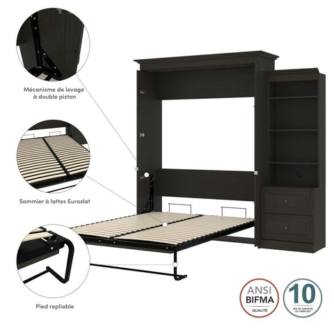 Queen Murphy Bed and Shelving Unit with 2 Drawers (92W)