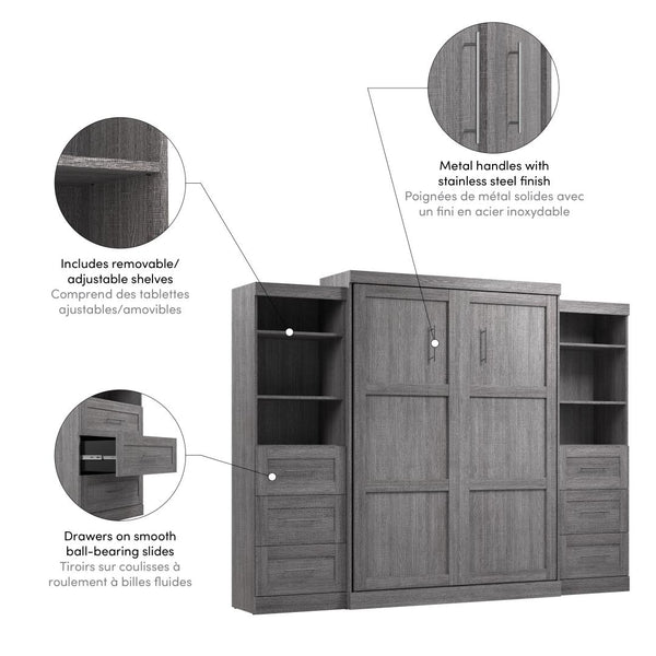 Queen Murphy Bed and 2 Shelving Units with Drawers (115W)