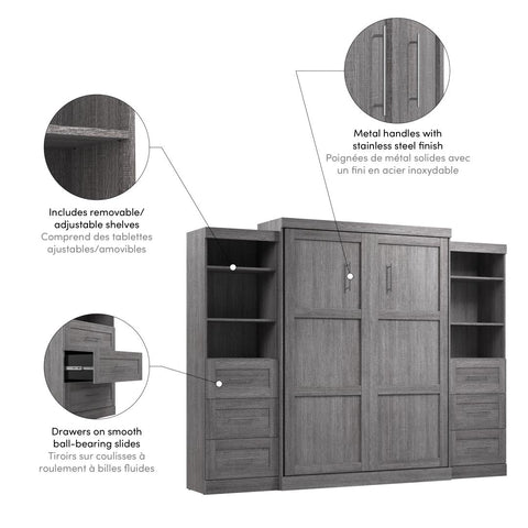 Queen Murphy Bed and 2 Shelving Units with Drawers (115W)