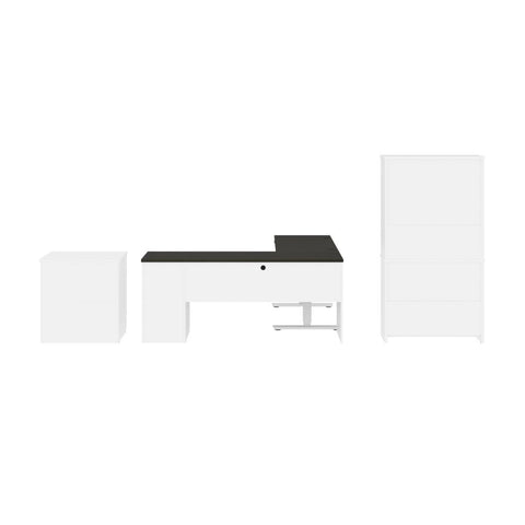 72W L-Shaped Standing Desk with Bookcase and File Cabinet