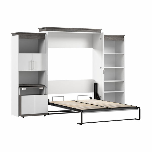 Queen Murphy Bed with Shelves and Storage Cabinet with Fold-Out Desk (126W)