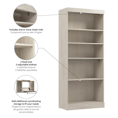 Contemporary Closet System with Shelves & Clothing Rods, 36W x 19D