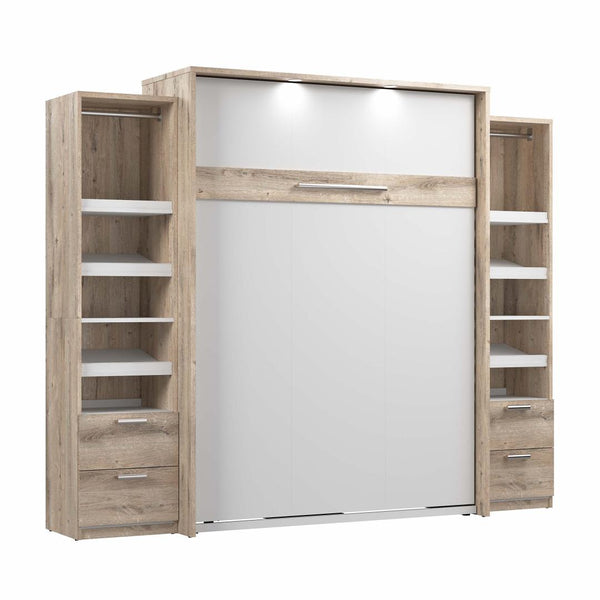 Queen Murphy Bed and 2 Narrow Closet Organizers with Drawers (105W)