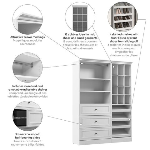 Traditional Closet System with Shelves, Drawers, Clothing Rods, Shoe Racks & Cubbies, 61W x 20D