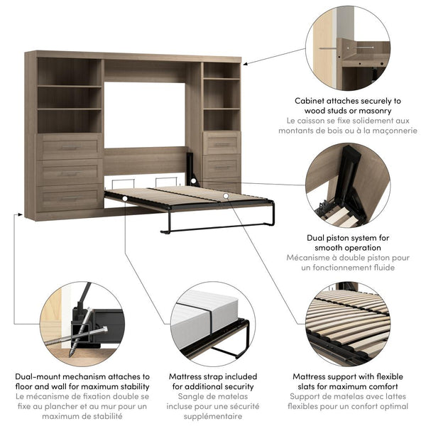 Full Murphy Bed and 2 Shelving Units with Drawers (120W)