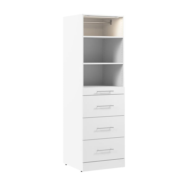 Modular Closet System with Shelves, Drawers, Clothing Rod & LED Light, Slab Style, 25W x 25D