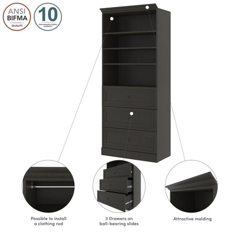 Traditional Closet System with Drawers, 36W x 20D