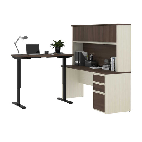 72W L-Shaped Standing Desk with Pedestal and Hutch