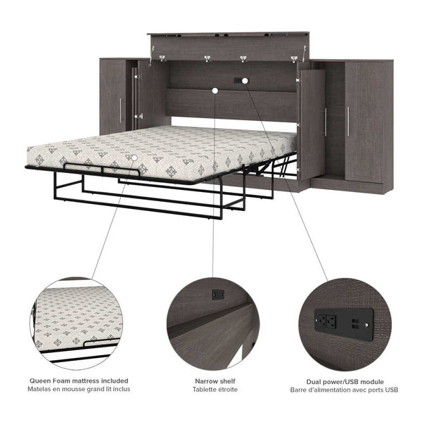 3-Piece Set Including One Queen Cabinet Bed with Mattress and Two 26″ Storage Units