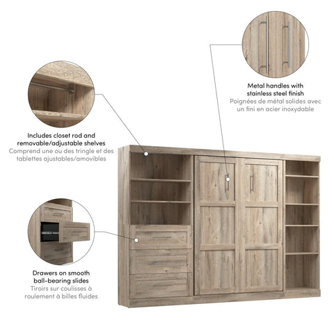 Full Murphy Bed with Shelving and Drawers (120W)