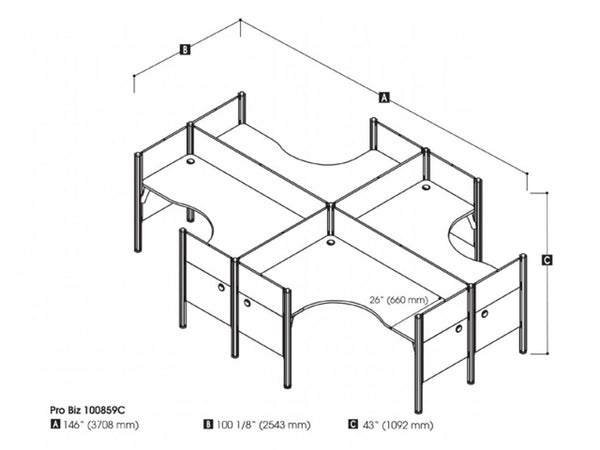4-Person Closed Office Cubicles with Low Privacy Panels