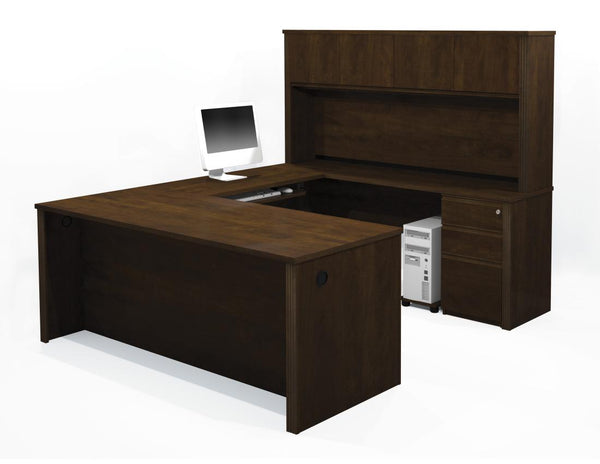 U-Shaped Executive Desk with Hutch and Two Assembled Pedestals