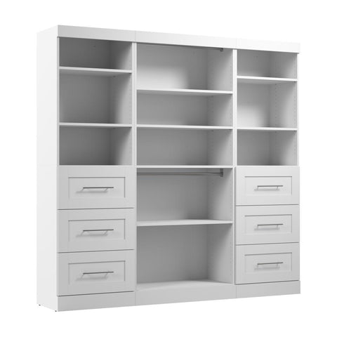 Contemporary Closet System with Shelves, Drawers & Clothing Rods, 86W x 19D