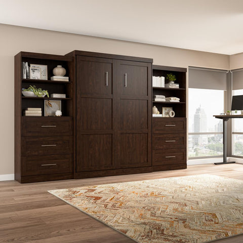 Queen Murphy Bed and 2 Shelving Units with Drawers (136W)