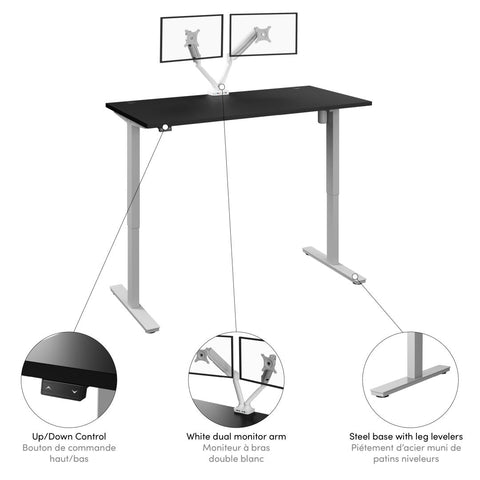 60W x 30D Standing Desk with Dual Monitor Arm