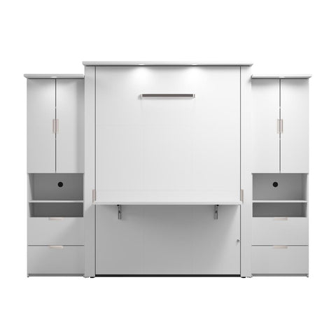 114W Queen Murphy Bed with Desk and 2 Storage Cabinets