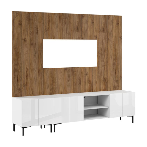 94W Modular Entertainment Center with TV Stand, Storage Cabinet, and Large Wall Panel