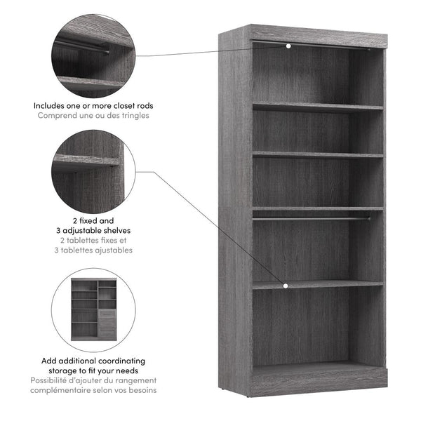 Contemporary Closet System with Shelves & Clothing Rods, 36W x 19D