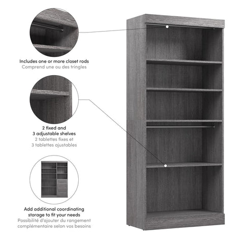 Contemporary Closet System with Shelves & Clothing Rods, 36W x 19D