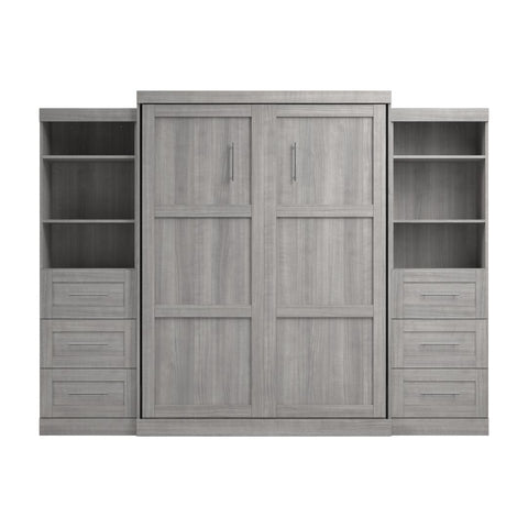 Queen Murphy Bed and 2 Shelving Units with Drawers (115W)