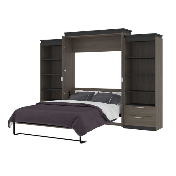 Queen Murphy Bed and 2 Shelving Units with Drawers (125W)