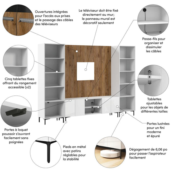 118W Modular Entertainment Center with TV Stand, Media Storage Towers, and Small Wall Panel