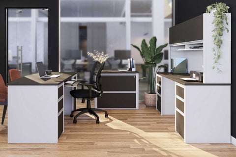 Credenza Desk with Hutch and Two Assembled Pedestals