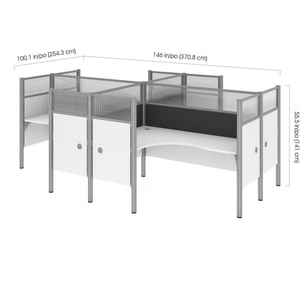 4-Person Office Cubicles With Gray Tack Boards and High Privacy Panels