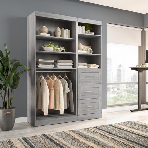 Contemporary Closet System with Shelves, Drawers & Clothing Rods, 61W x 19D