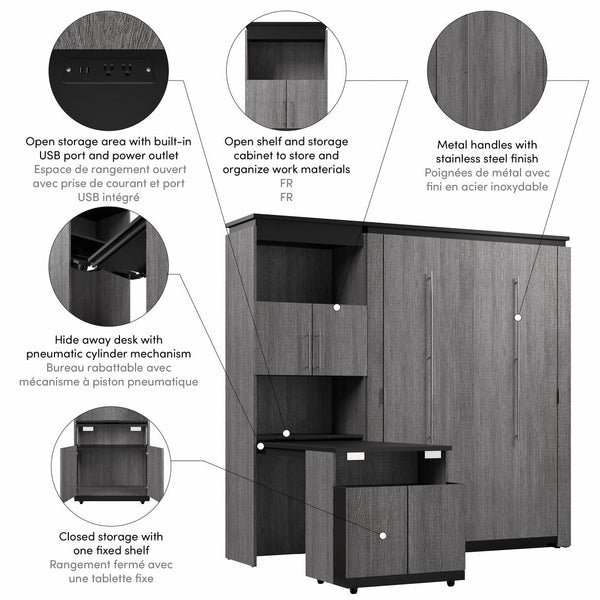 Full Murphy Bed with Storage Cabinet and Fold-Out Desk (91W)