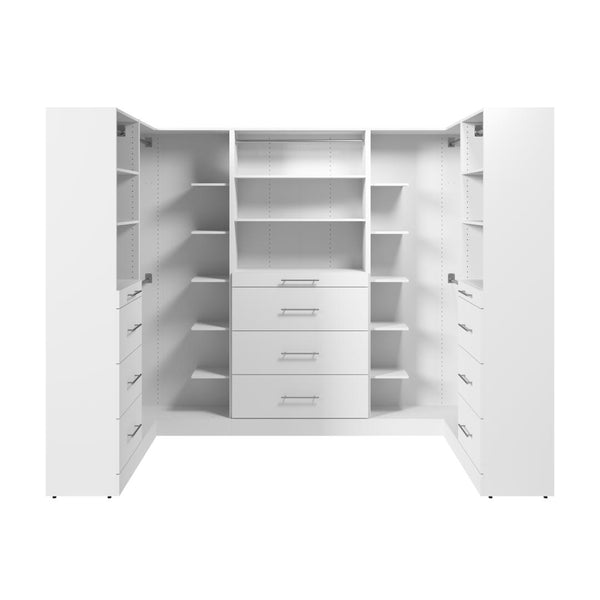 Modular U-Shaped Closet System with Shelves, Drawers & Clothing Rods, Slab Style, 105W x 61D