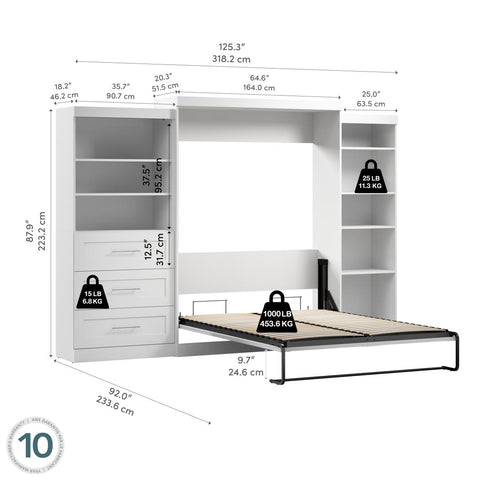 Queen Murphy Bed with Shelving and Drawers (126W)
