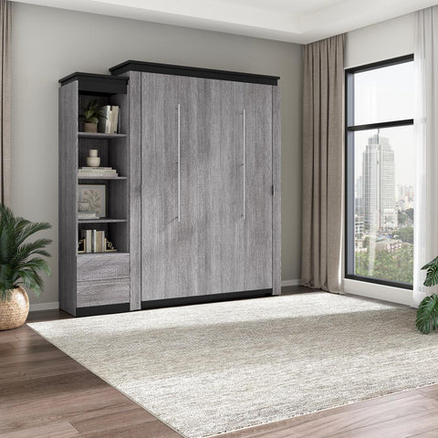 Queen Murphy Bed with Shelves and Drawers (87W)