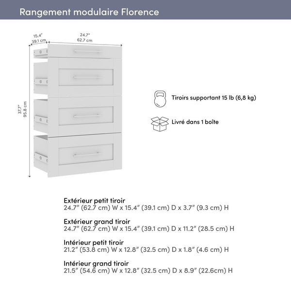 4 Drawer Set for Florence 25W x 16D Modular Reach-In or Walk-In Closet System Tower with Shelves, Shaker Style