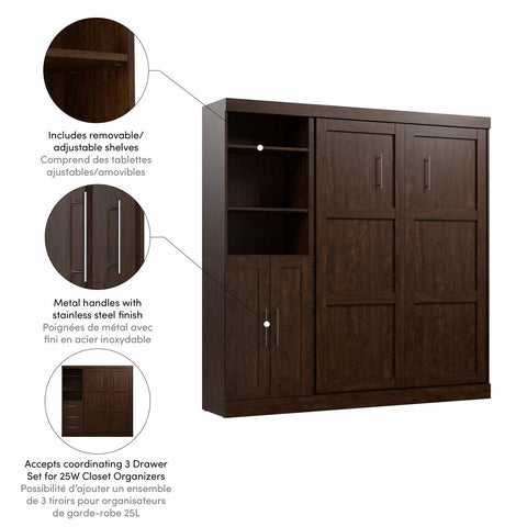 Full Murphy Bed and Closet Organizer with Doors (84W)