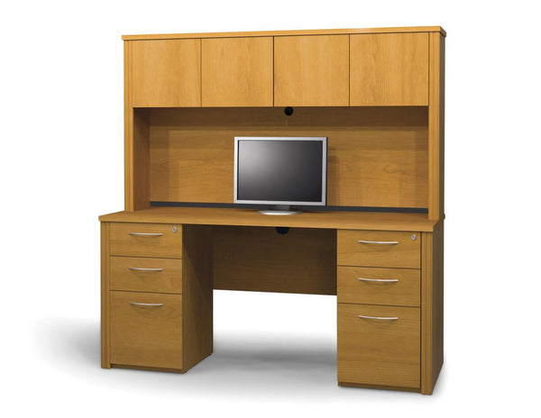 Credenza Desk with Hutch and Two Assembled Pedestals