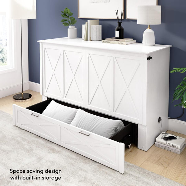 65W Queen Murphy Cabinet Bed with Pullout Drawer and Mattress