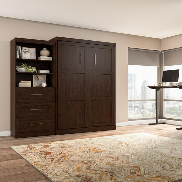 Queen Murphy Bed and Shelving Unit with Drawers (101W)