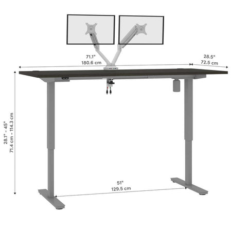 72W x 30D Standing Desk with Dual Monitor Arm
